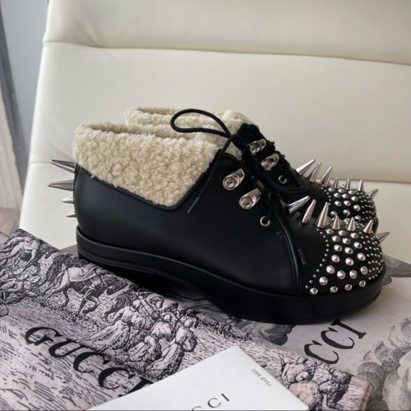 NIB $1500 Gucci Women Leather Boots Shoes Spikes And Studs Black 6.5 US /36.5 - Picture 4 of 9